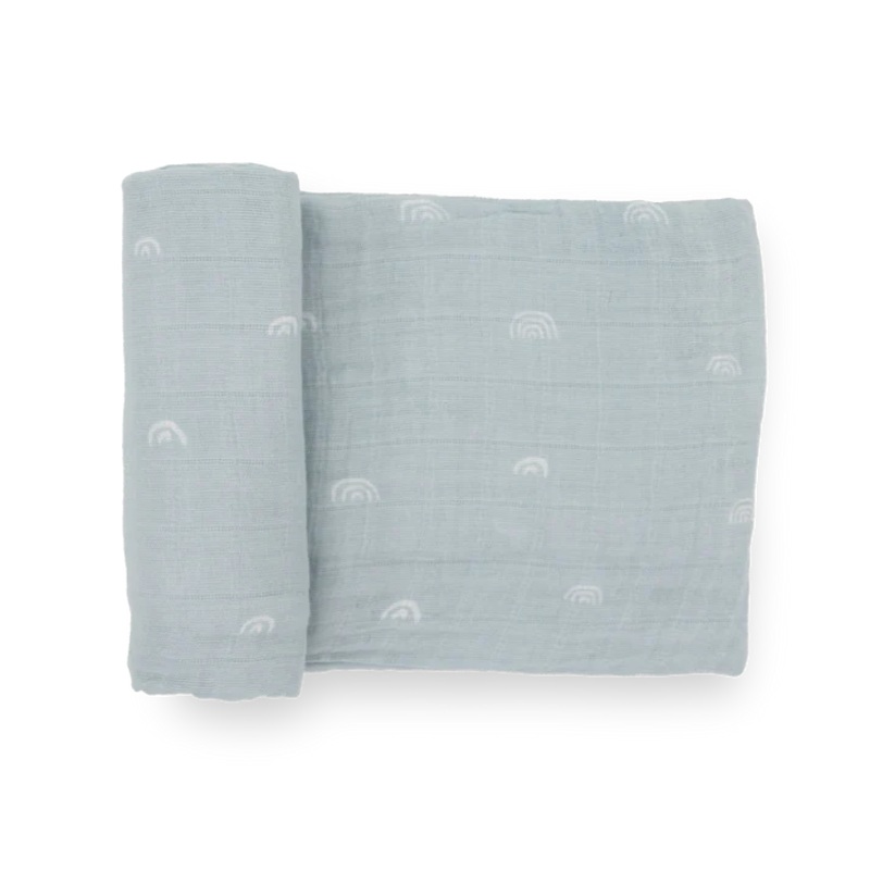 Little Unicorn Cotton Muslin Single Swaddle (Blue Rainbow)