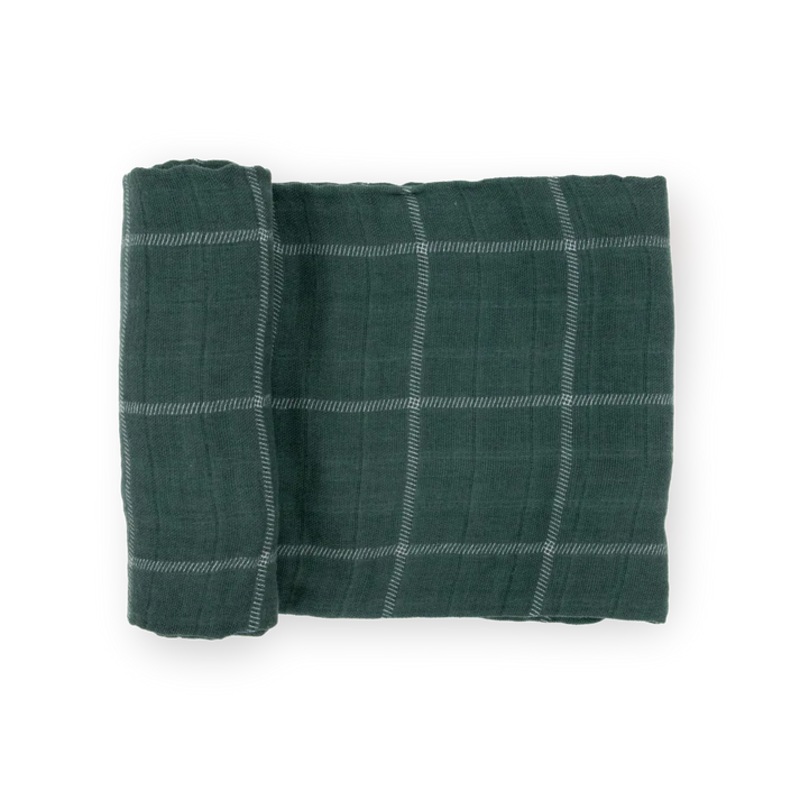 Little Unicorn Cotton Muslin Single Swaddle (Evergreen Plaid)
