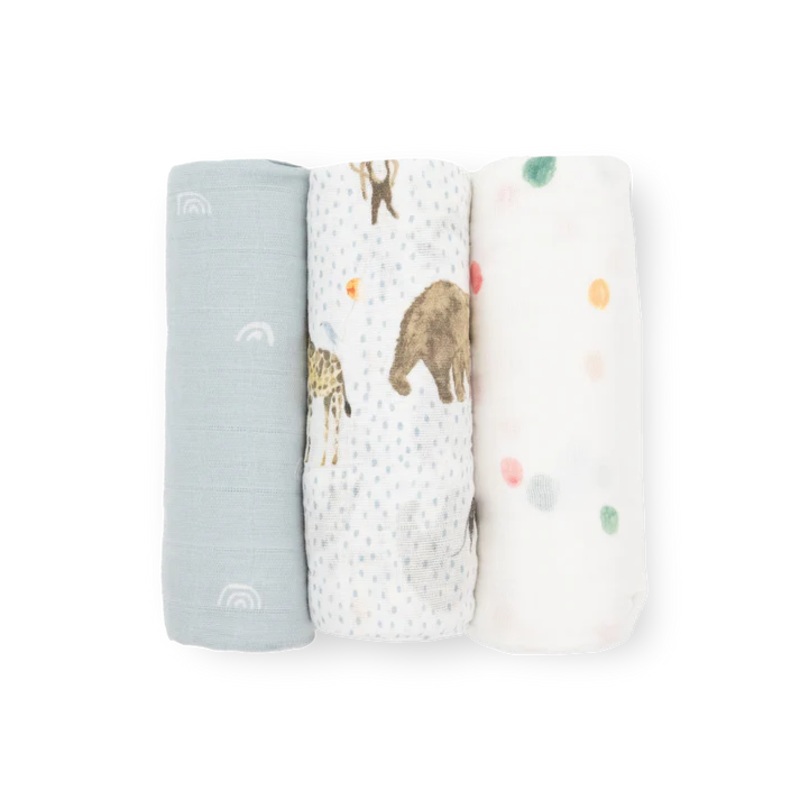 Little Unicorn Cotton Muslin Swaddle Set (Party Animals)