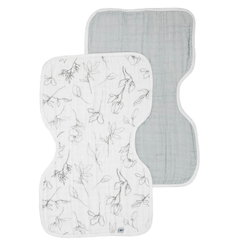 Little Unicorn Organic Cotton Muslin Burp Cloth 2-Pack (Pencil Floral/White Sage)