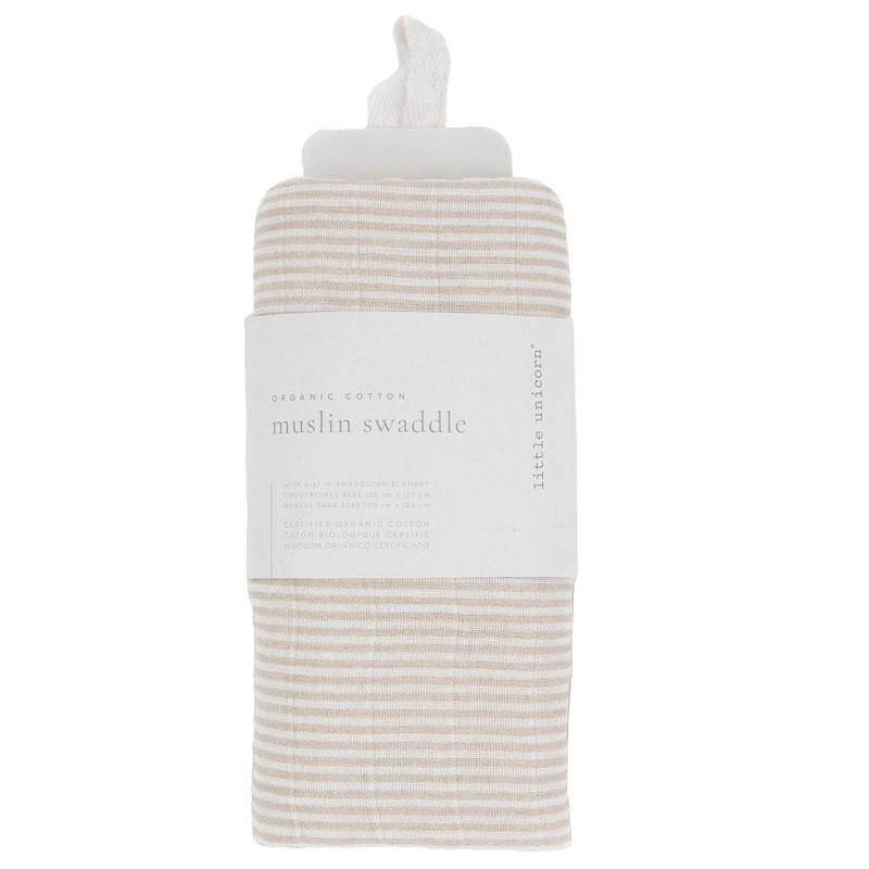 Little Unicorn Organic Cotton Muslin Swaddle Blanket (Sand Stripe)