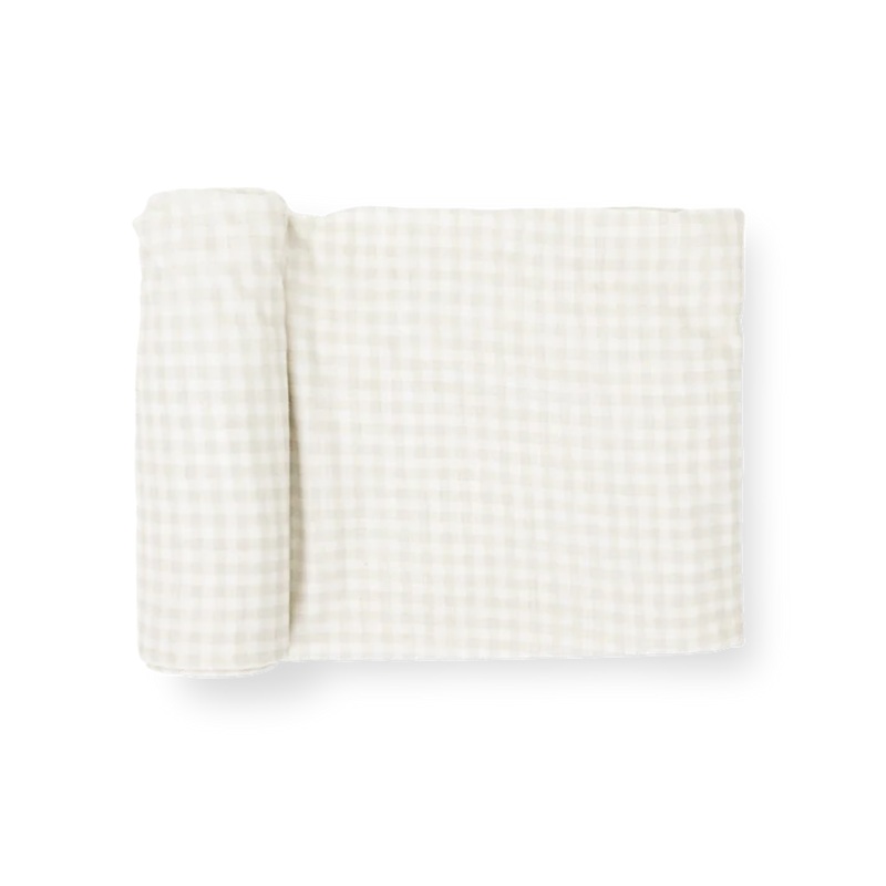Little Unicorn Stretch Knit Swaddle (Tan Gingham)