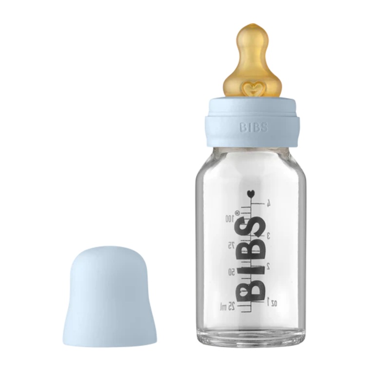 BIBS Baby Glass Bottle Complete Set Latex 110ml (Baby Blue)