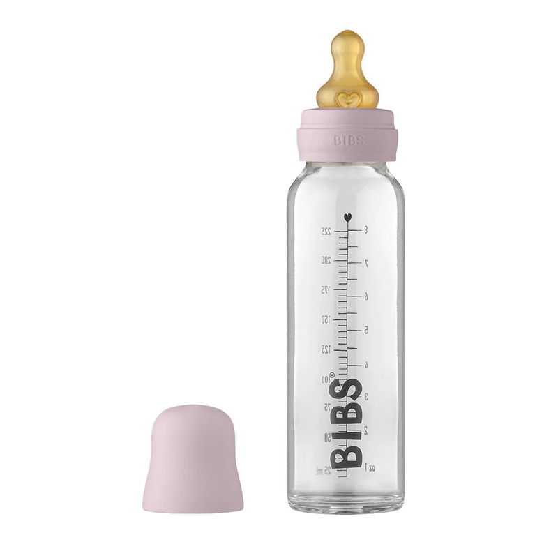 BIBS Baby Glass Bottle Complete Set Latex 225ml (Dusky Lilac)