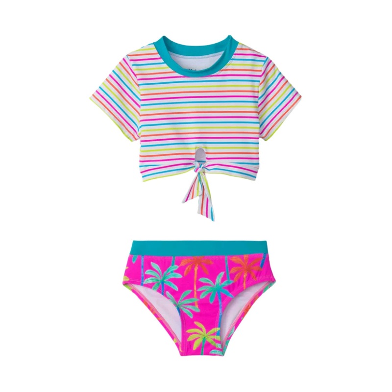 Hatley Girls Short Sleeve Tankini Set (Painted Palms)