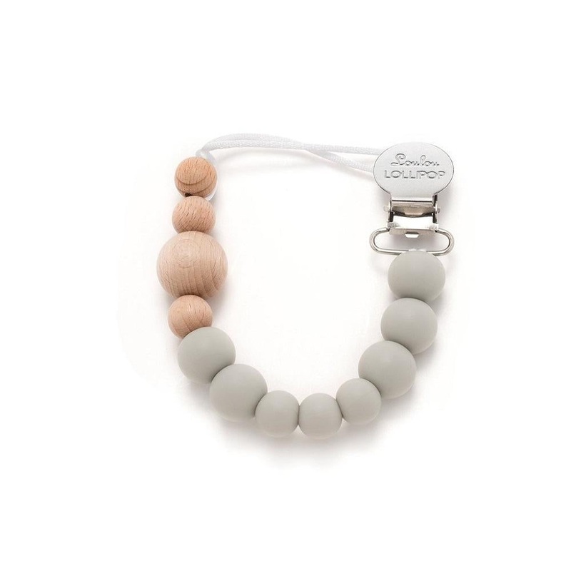 LouLou LOLLIPOP Colour Block Silicone & Wood Pacifier Clip (Cool Grey)