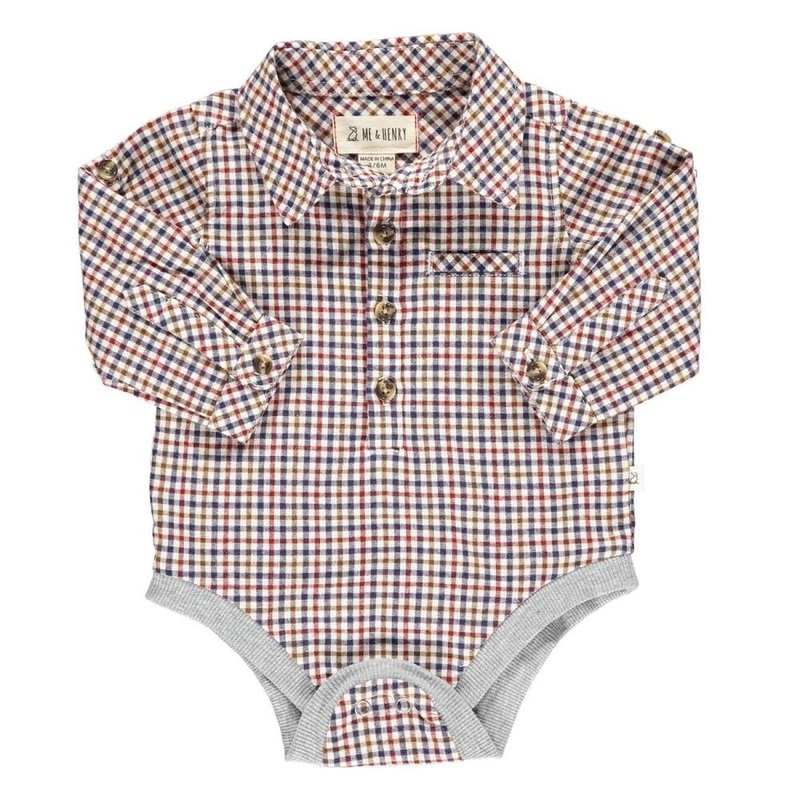 Me & Henry Jasper Woven Onesie (Navy/Cream/Wine Plaid)