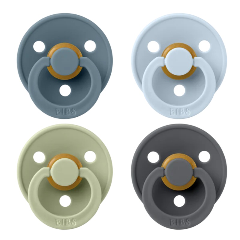 BIBS Colour Round Latex Pacifier 4-Pack (Petrol/Sage/Baby Blue/Iron)