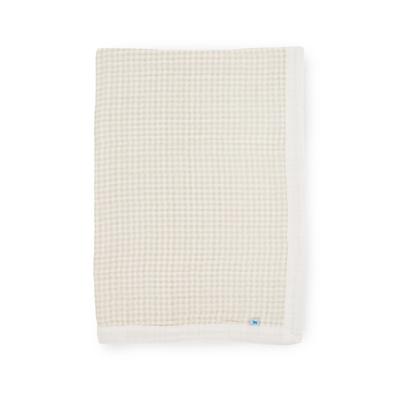 Little Unicorn Cotton Muslin Baby Quilt (Tan Gingham)
