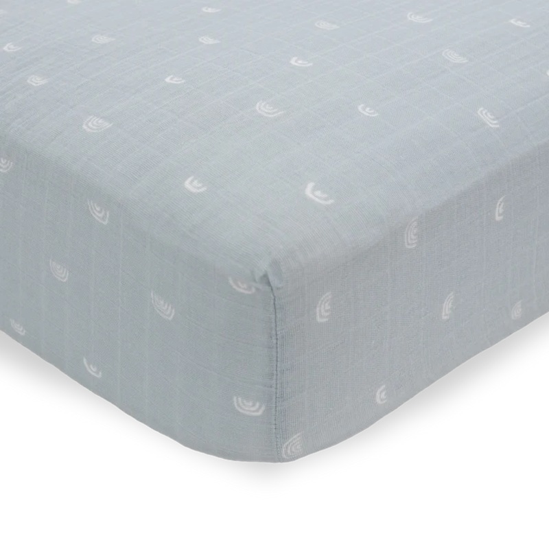 Little Unicorn Cotton Muslin Crib Sheet (Blue Rainbow)