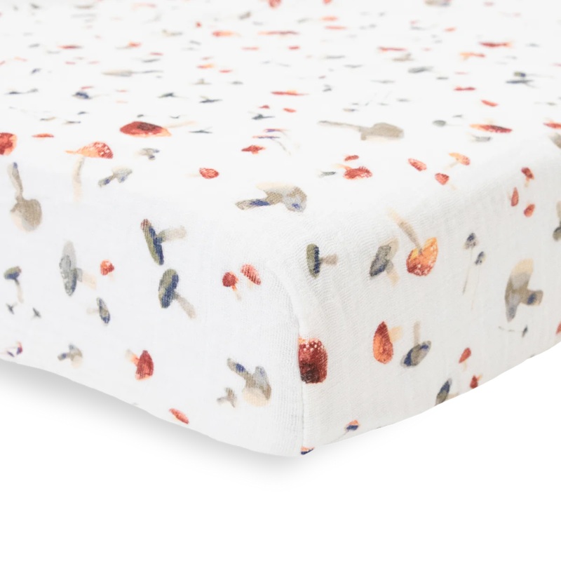 Little Unicorn Cotton Muslin Crib Sheet (Mushrooms)