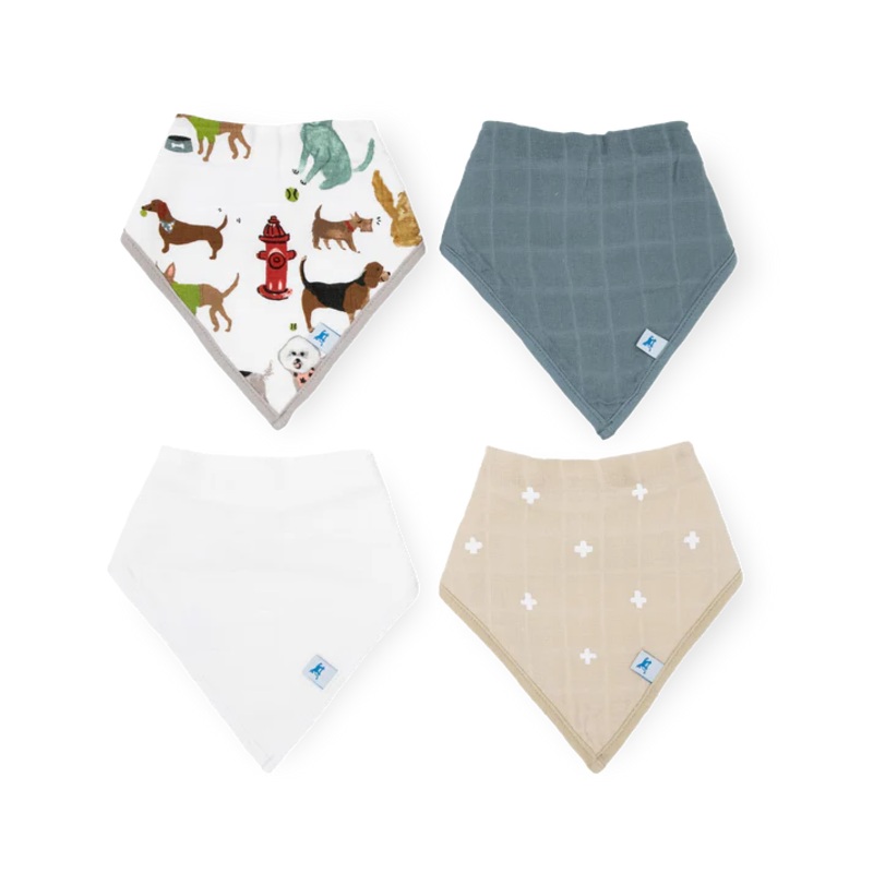 Little Unicorn Cotton Muslin/Fleece Bandana Bib 4Pk (Woof)