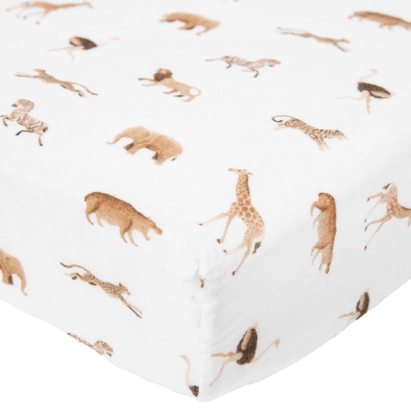 Little Unicorn Organic Cotton Muslin Crib Sheet (Animal Crackers)
