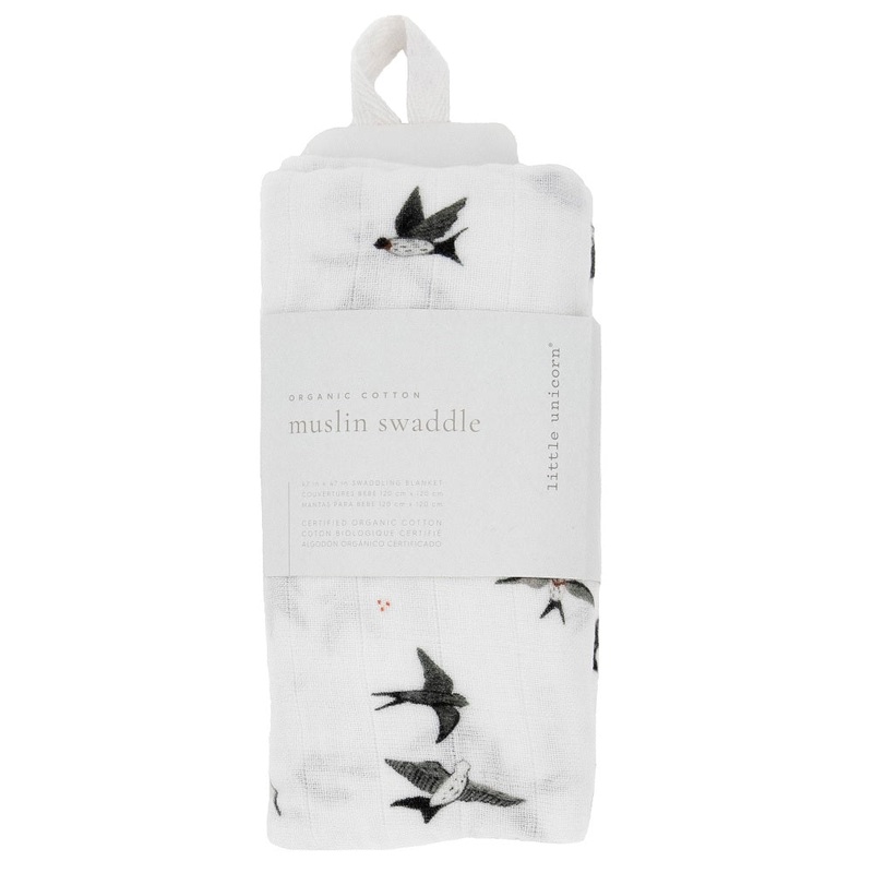 Little Unicorn Organic Cotton Muslin Swaddle Blanket (Swallows)