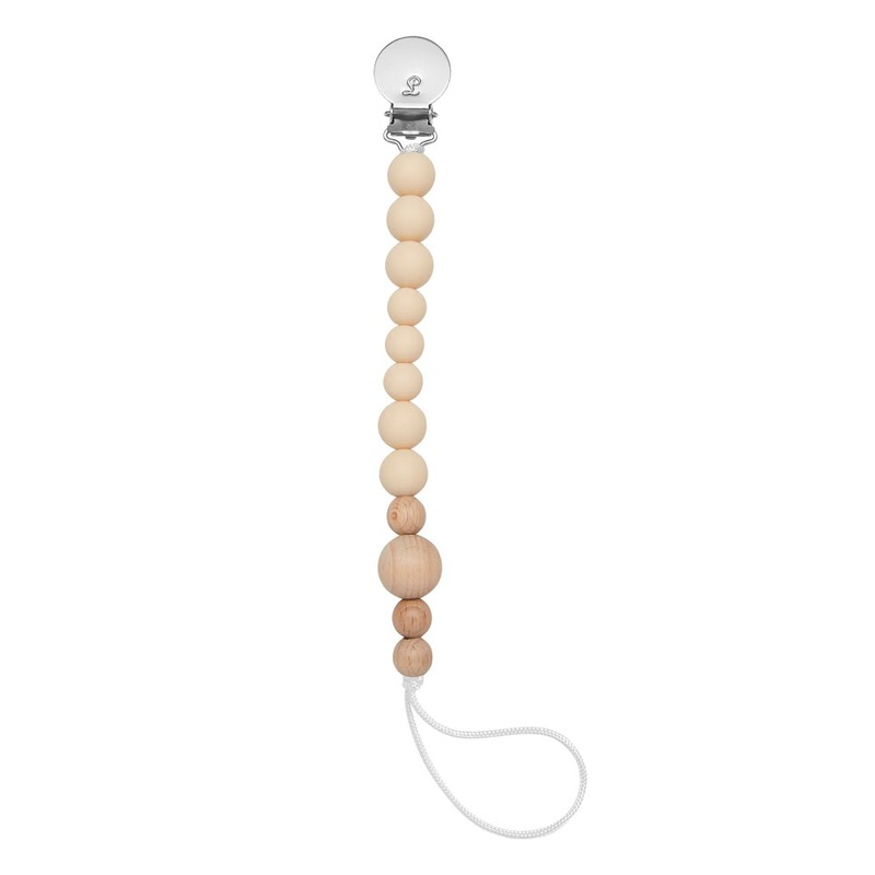 LouLou LOLLIPOP Colour Block Silicone & Wood Pacifier Clip (Beige)