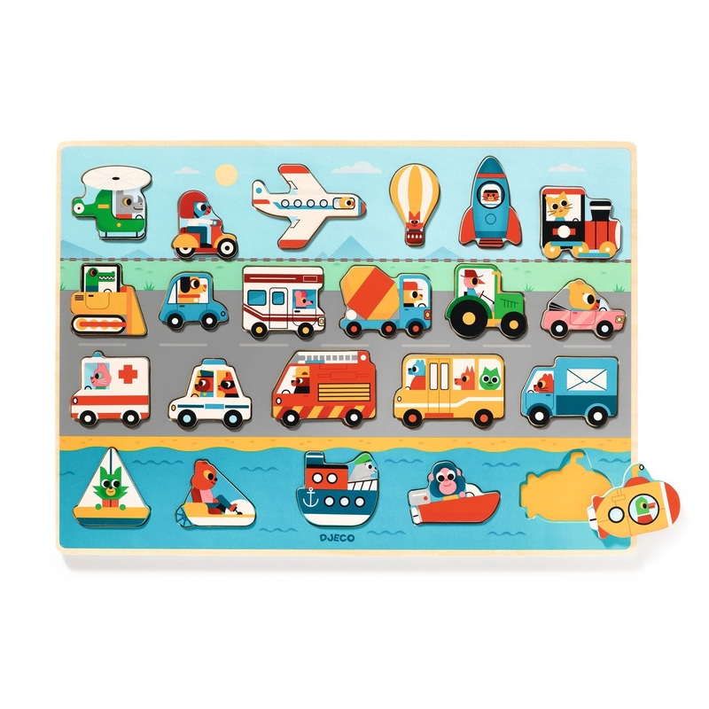 Puzzle, Wooden 22 Pieces – Transport Vroom