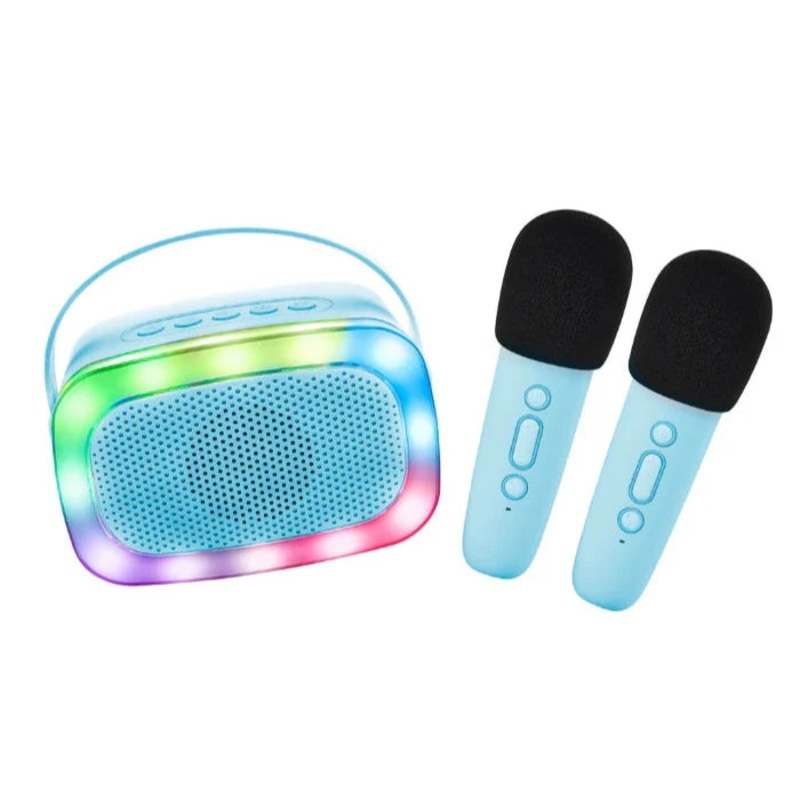 Kids Karaoke Party Set, Light Up Speaker & 2 Wireless Microphones – Blue