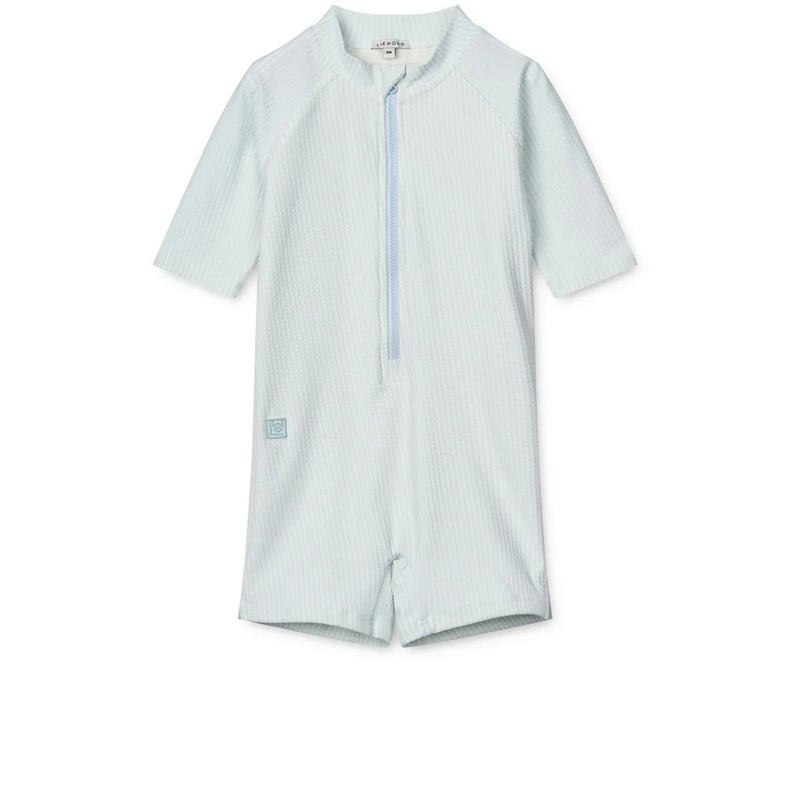 Short-Sleeved UV Jumpsuit, Max UV – Pure Sky/ Creme De La Creme