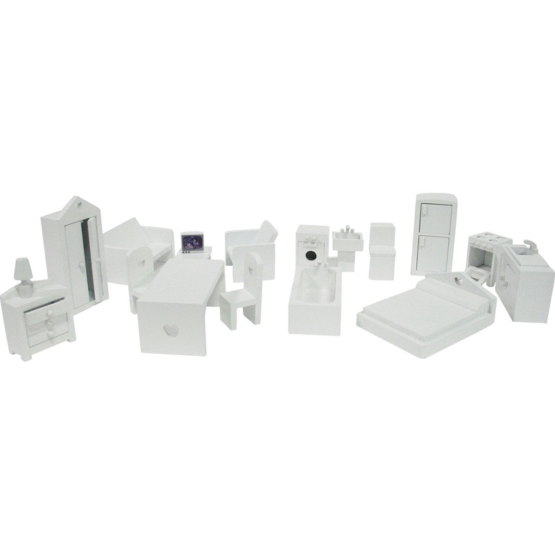 Dolls House Furniture, 18 Pieces – White