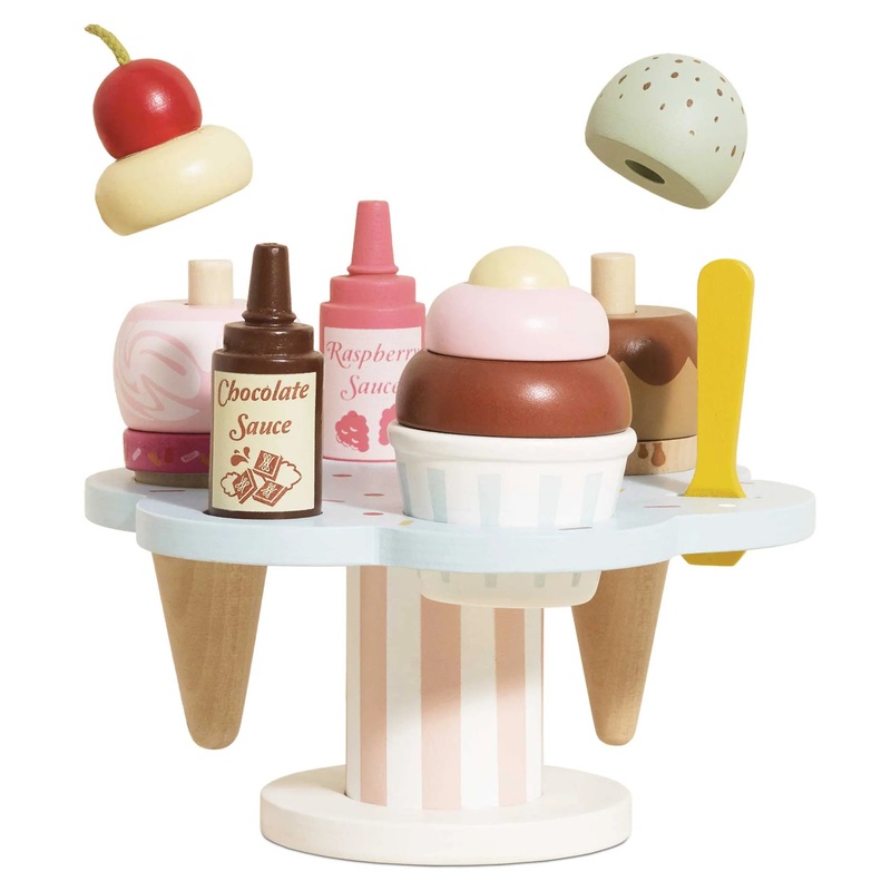 Wooden Ice Cream Stand & Toppings, 13 Pieces (2+ Years)