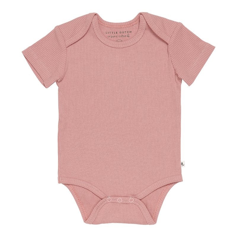 Bodysuit, Short Sleeves (Organic Cotton) Ribbed – Vintage Pink