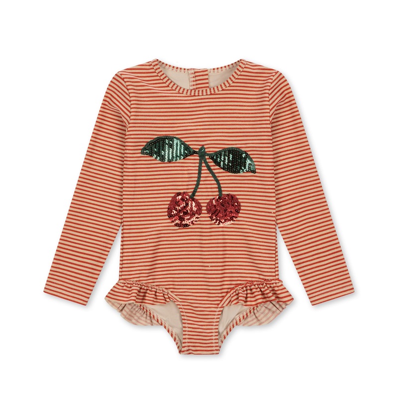 Swimsuit, Long Sleeves – Glitter Stripe Cherry