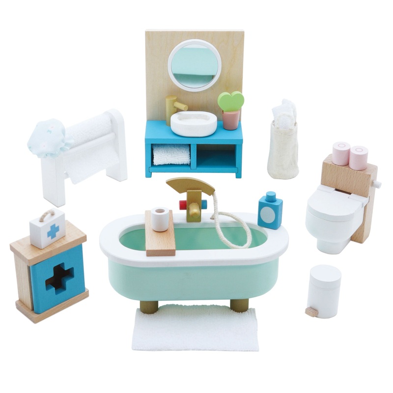 Wooden Dolls House Bathroom Furniture – 19 Pieces