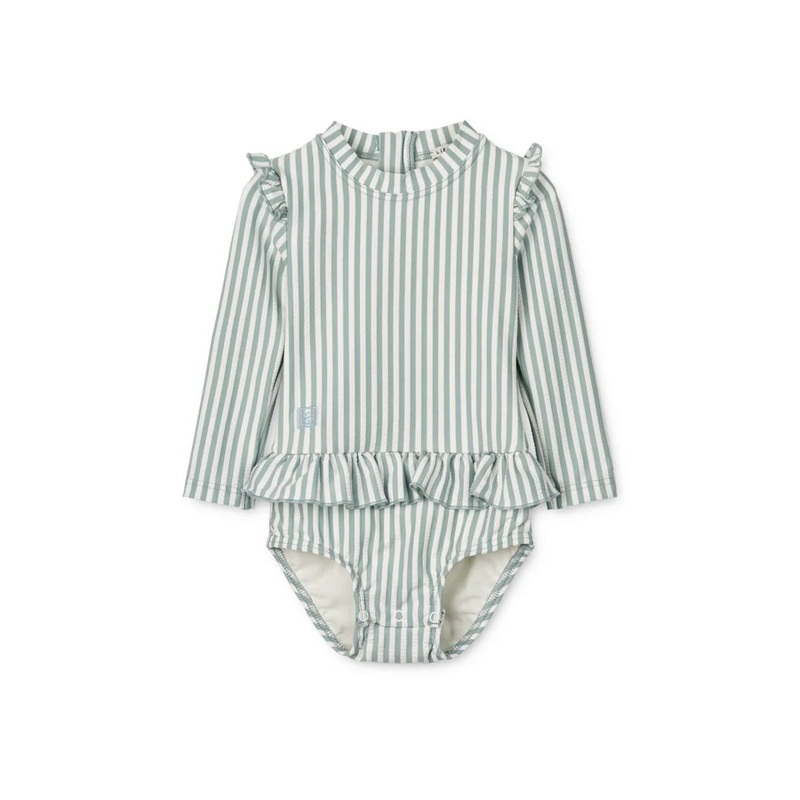 Long-Sleeved Swimsuit, Sille – Sea Blue/ White