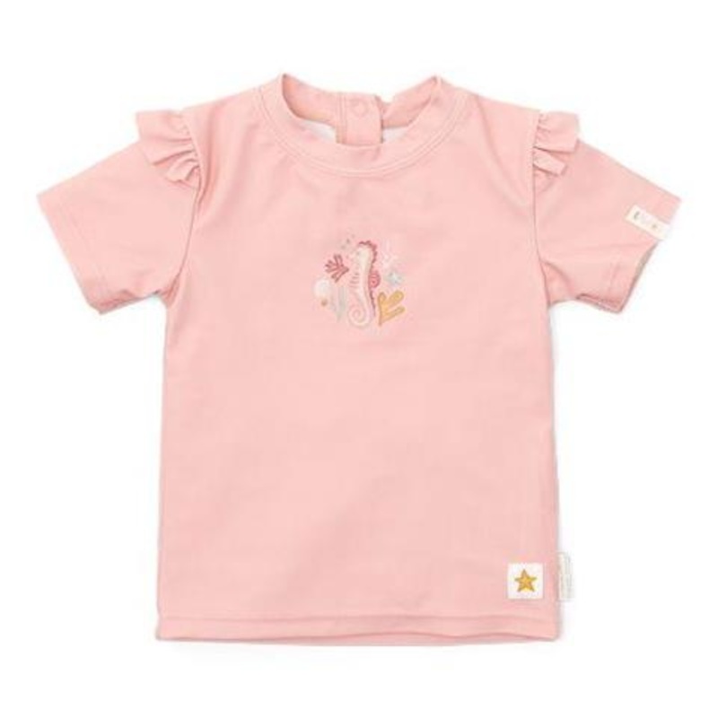 Swim T-Shirt, Short Sleeves Ruffles – Seahorse Pink
