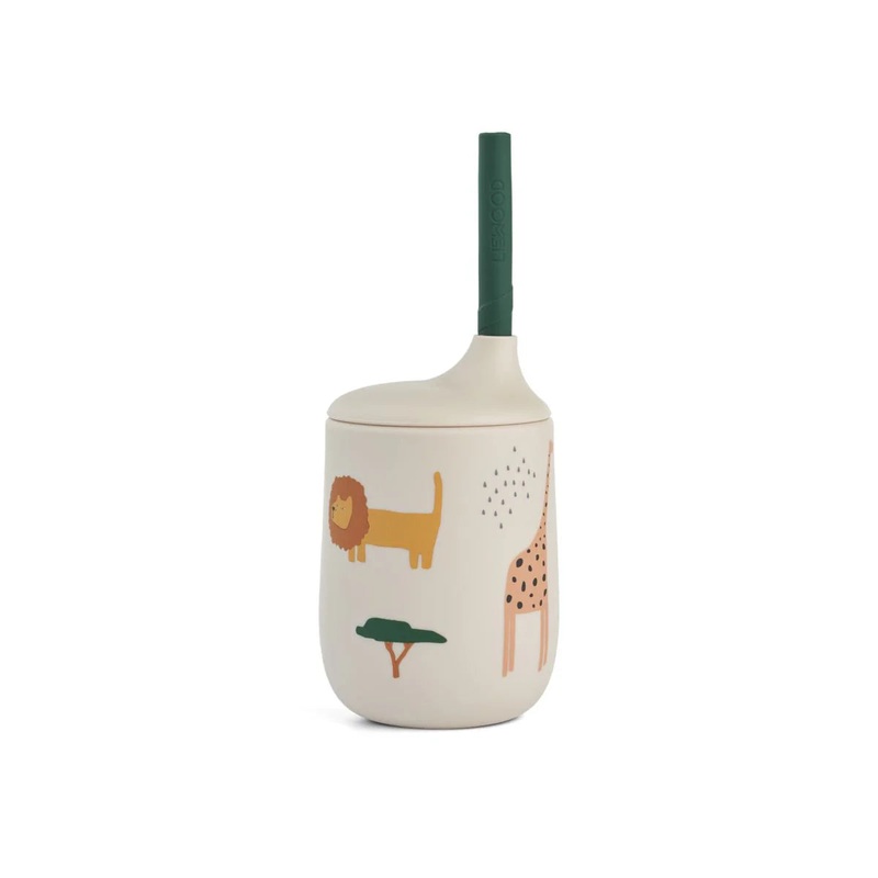 Ellis Sippy Cup with Straw, Silicone – Safari/ Sandy Mix