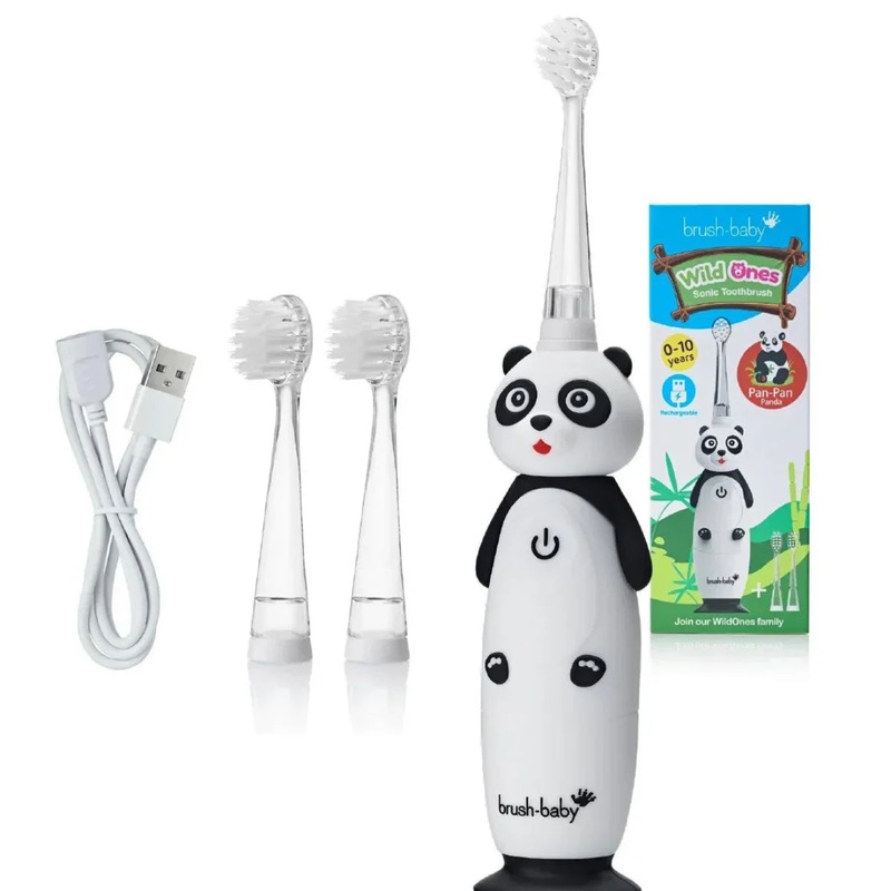 Kids Electric Rechargeable Toothbrush (Incl 2 Replacement Brush Heads) – Panda (0-10 Years)