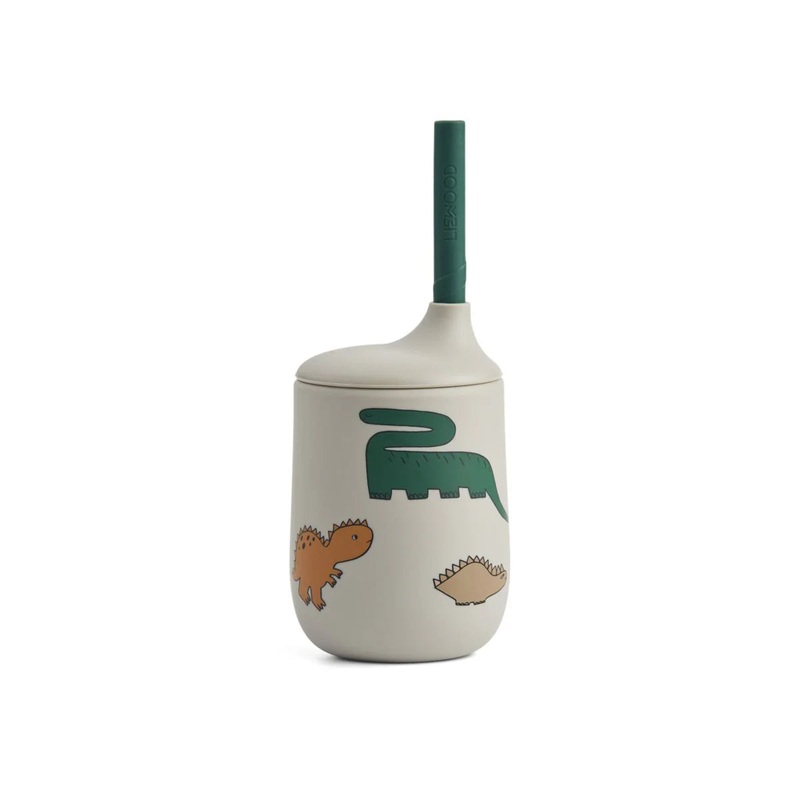 Ellis Sippy Cup with Straw, Silicone – Dinosaurs/ Mist