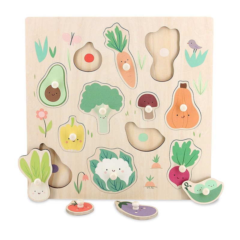 Wooden Peg Puzzle – Garden Vegetables (18+ Months)