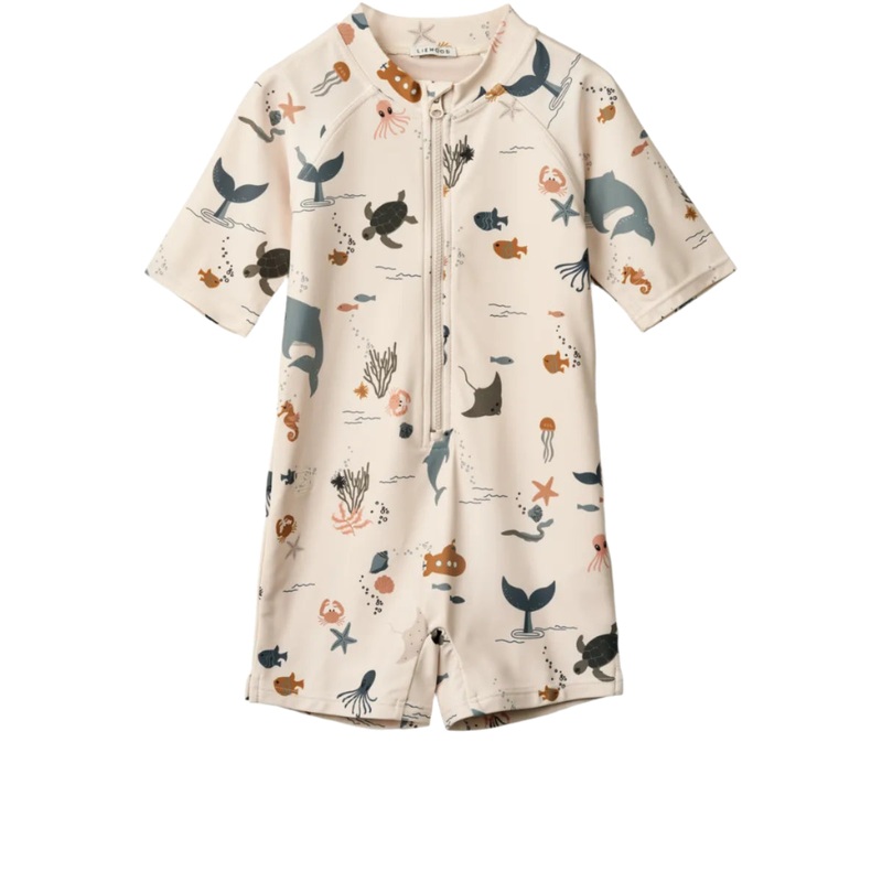Short-Sleeved UV Jumpsuit, Max – Sea Creature/ Sandy
