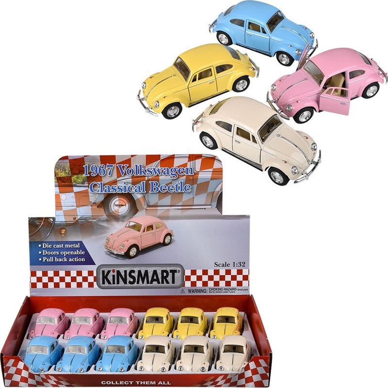5 Diecast Pull Back 1967 VW Classic Beetel-Pastel Colors
