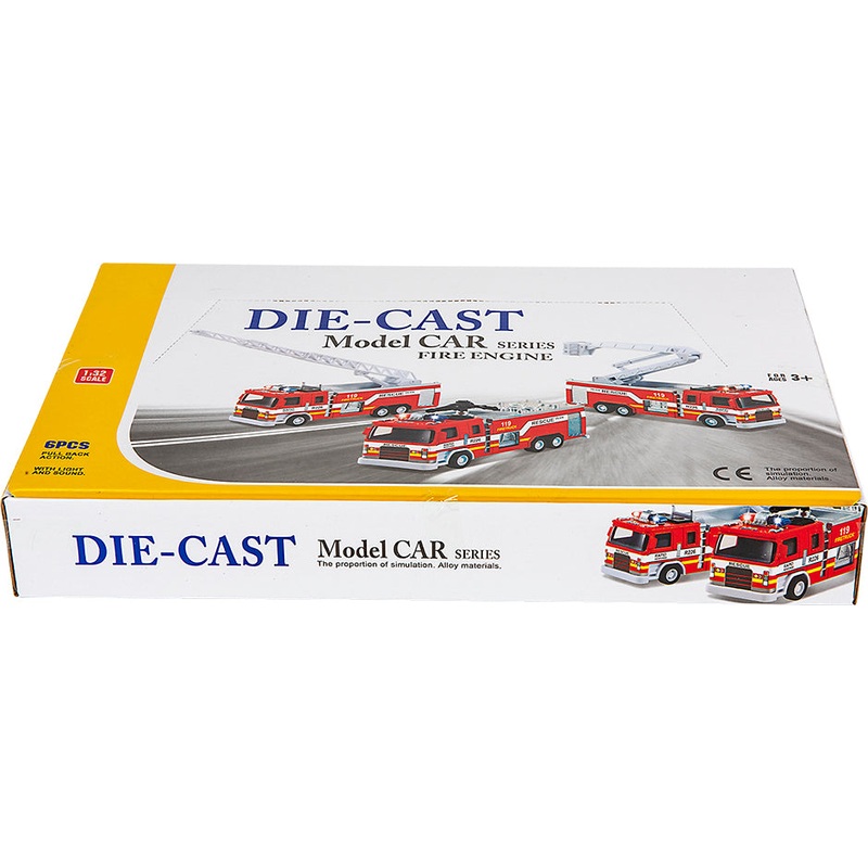7 Die-cast Pull Back Light/ Sound Fire Engine 1:32 Scale
