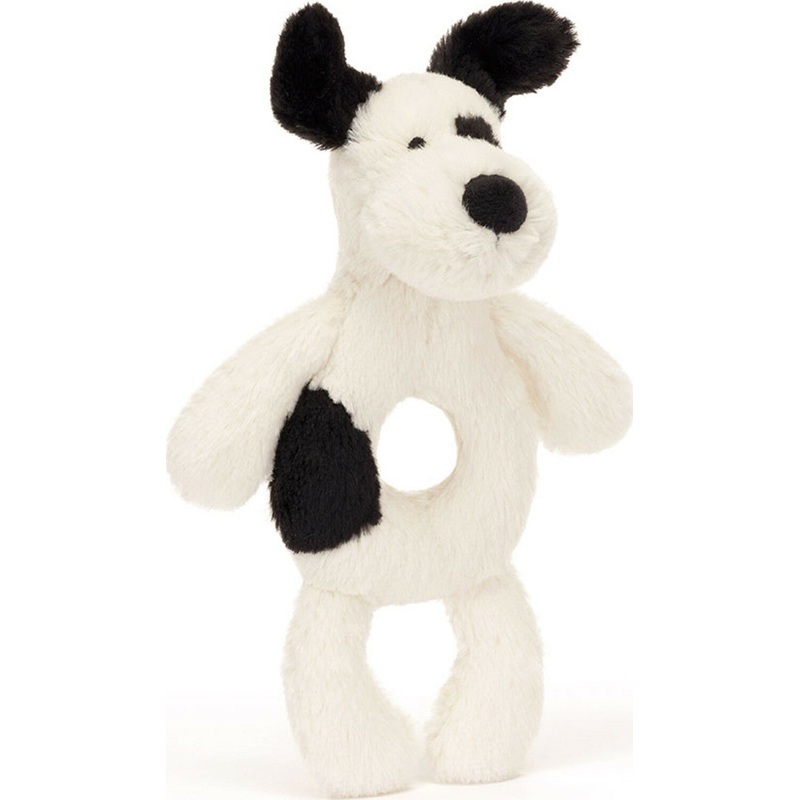 Bashful Black and Cream Puppy Ring Rattle