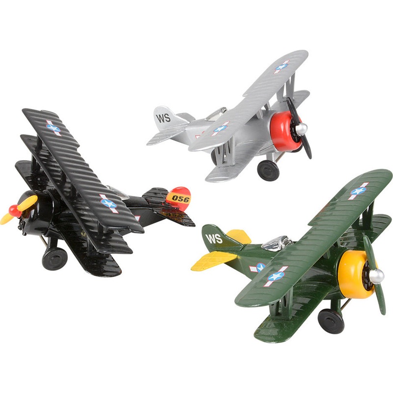 5 Diecast Pull Back Classic Biplane
