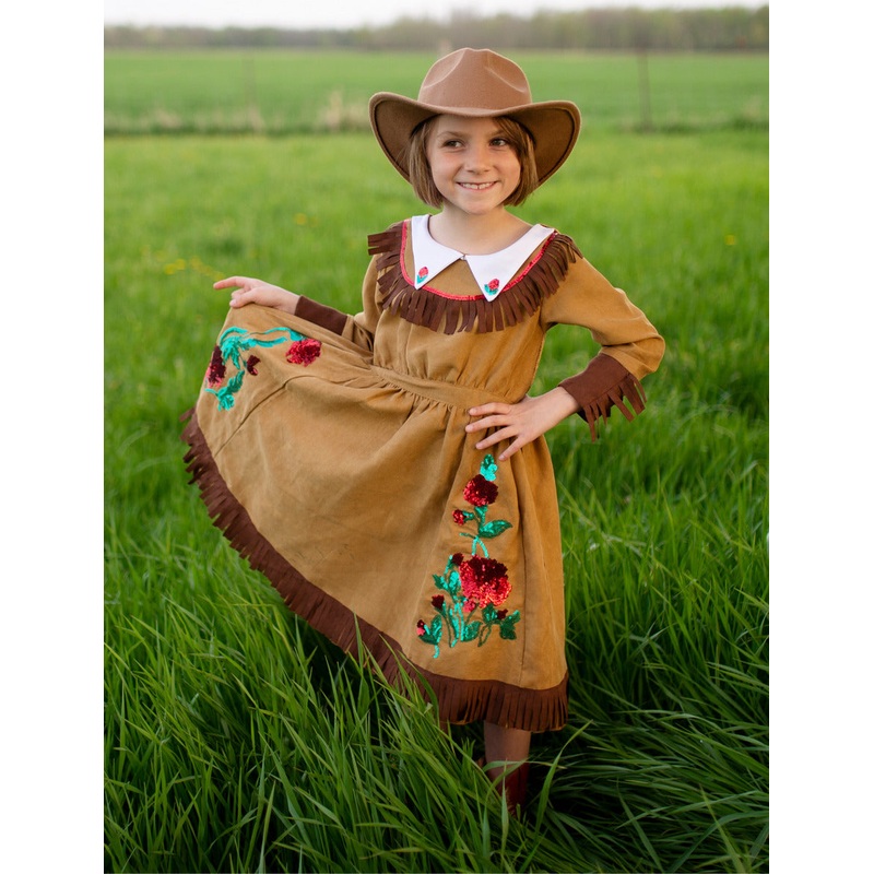 Annie The Sharpshooter Dress, Brown (Size 5-6)