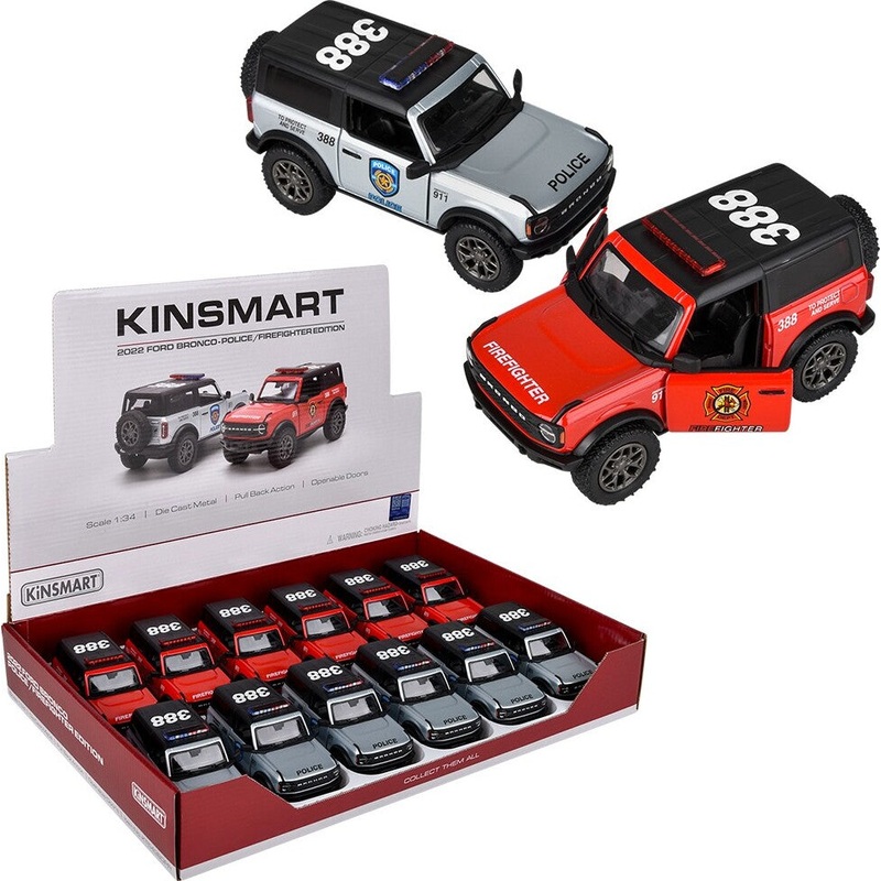 5 Diecast Pull Back 2022 Ford Bronco Police/Firefighter