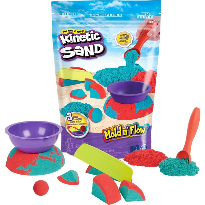 Kinetic Sand Mold N’ Flow – 1.5Lbs Red and Teal Play Sand