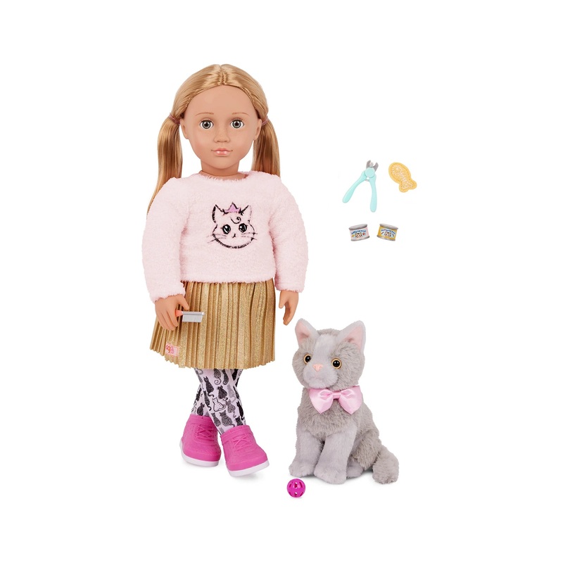 Our Generation Doll with Pet Kitten Melena and Mittens