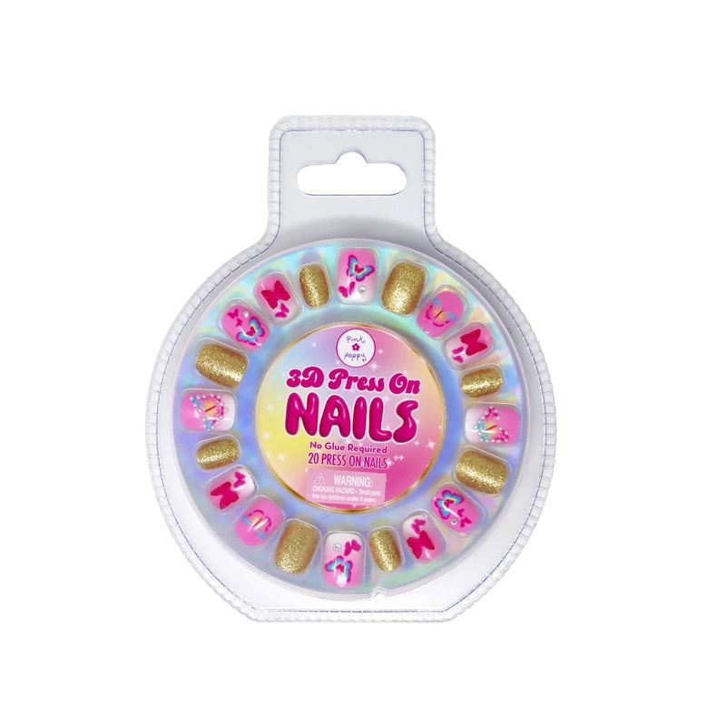 Pink Poppy 3D Butterfly Press On Nails