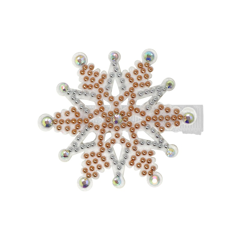 Pink Poppy Christmas Hairclip Gold Rhinestone Snowflake