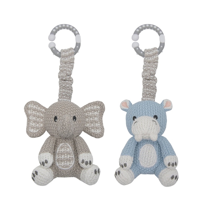 2 Pack Stroller Toys Elephant and Hippo