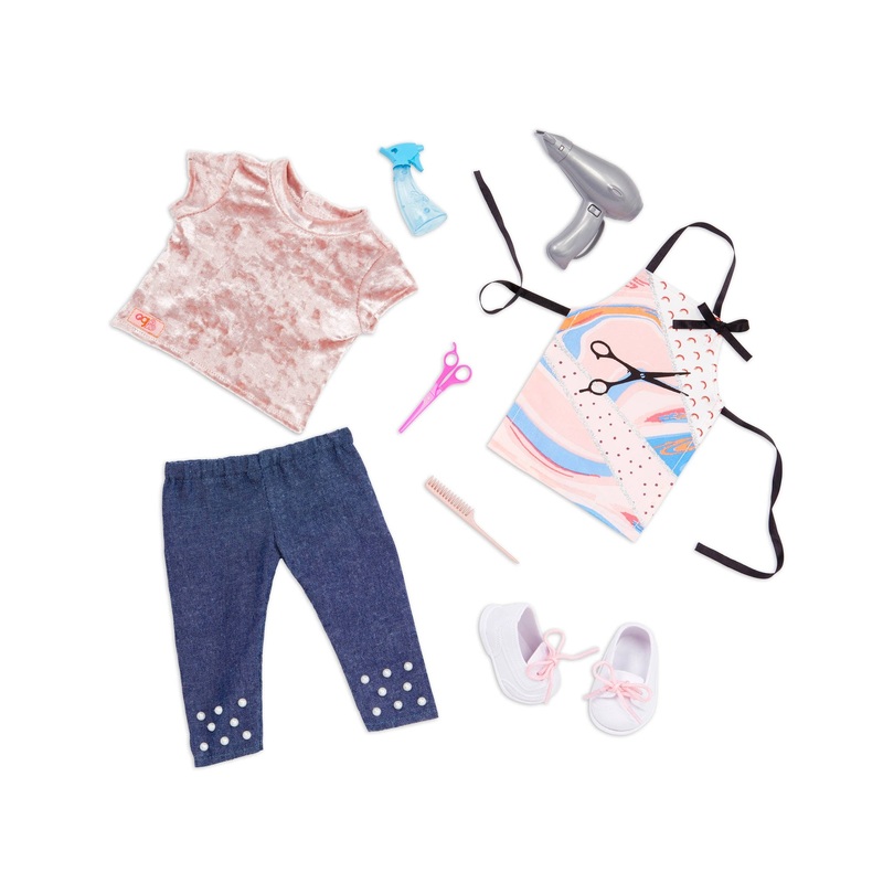 Our Generation Deluxe Hair Stylist Outfit with Velvet Top and Accessories