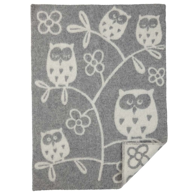 Klippan Tree Owl Organic Wool Baby Blanket Grey