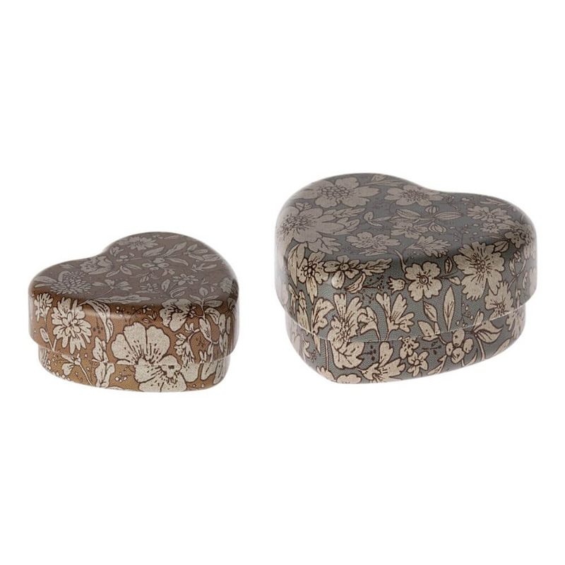 Maileg Metal Heart Box Set Blue-Ocher 2pack