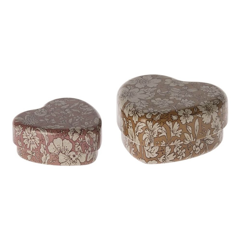 Maileg Metal Heart Box Set Ocher-Heather 2pack