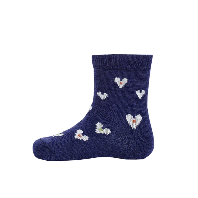 Bengt & Lotta Heart Kids Wool Socks Navy 25-29